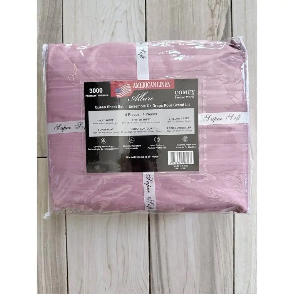 Allure Premium, Bamboo World Sheet Set Queen Size Pink/Lavender Brand New
